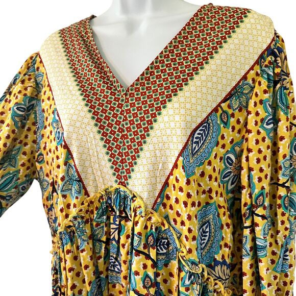 BTFBM Bohemian Colorful Floral Boho Chic Babydoll Dress Size L NWT - Picture 3 of 9